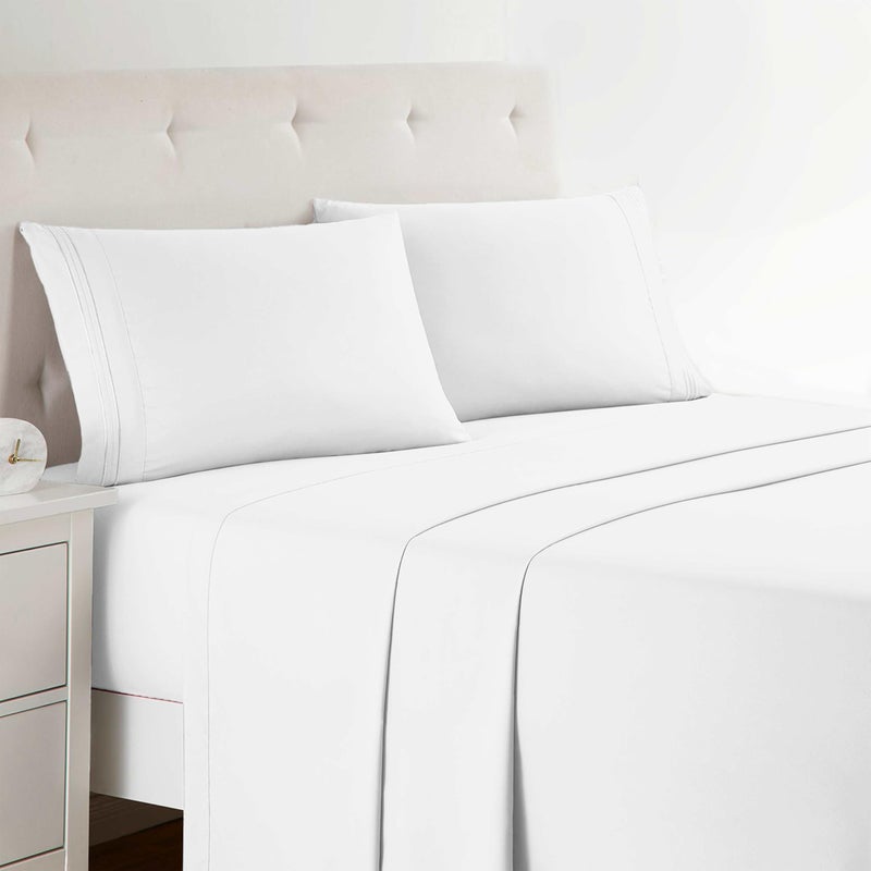 Clara Clark Bed Sheets, Premier 1800 Series 4 Piece Bed Sheet Set, Deep Pocket, Wrinkle, Fade, Stain Resistant, Luxury Soft Bedding Sheets & Pillowcases, Split King, White - Image 1